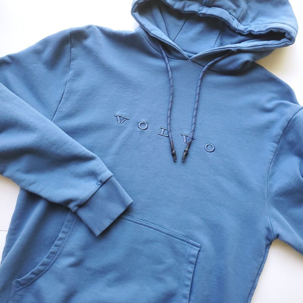 Volvo Pullover Hoodie Mens Small 100% Organic Cotton Blue Official Sustainable